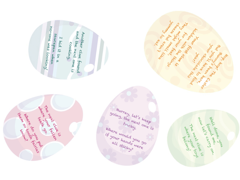Free, printable indoor Easter Egg Hunt clues for kids