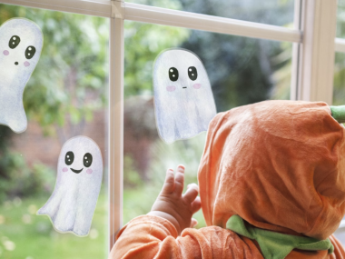 ghost stickers, child at window, etsy, halloween