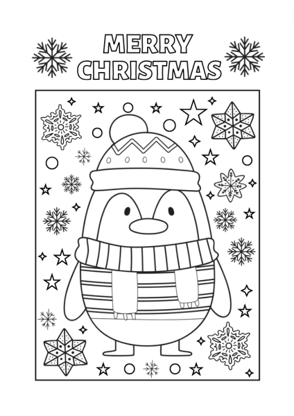 frugal mum, free printable, Christmas, activity, new year, childrens colouring page, penguin