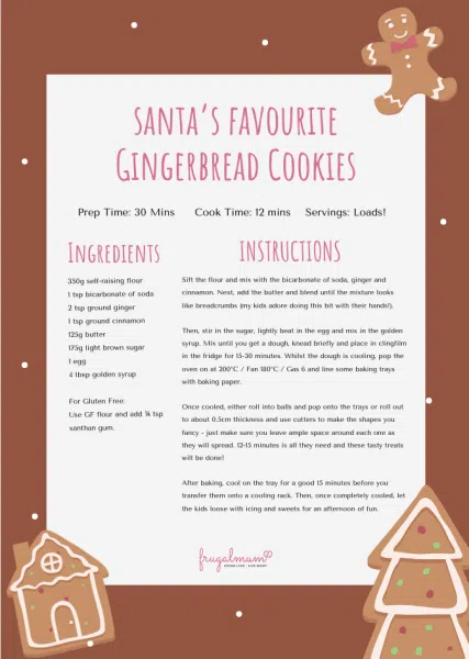 frugal mum, december box, free printable childrens recipe card, gingerbread man