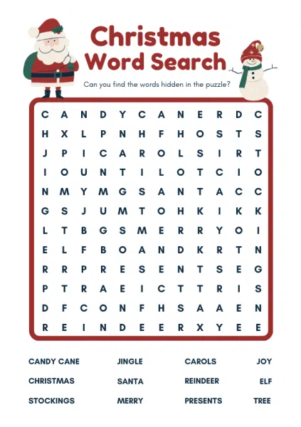 frugal mum, FREE Childrens Christmas Activities, printable Word Search