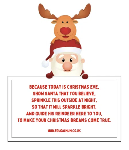 frugal mum, homemade reindeer food poem label, free, printable, animal safe recipe