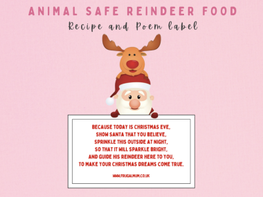 frugal mum, homemade reindeer food poem label, free, printable, animal safe recipe