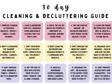 30 day decluttering and cleaning guide, free printable, manageable steps, frugal mum, minimalism, minimalist house