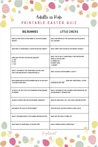 FREE, printable family trivia Easter quiz (with answers!) - Adults vs Kids