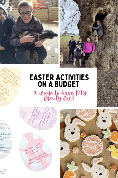 frugal mum, easter activities on a budget title page, cheap days out, crafts, kids and family fun