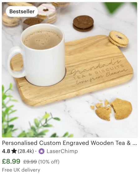 etsy, frugal mum, gifts, mothers day, affordable presents, personalised tea and biscuit board