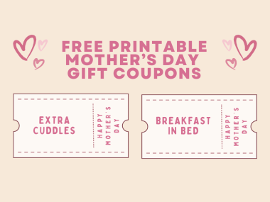 Mother's Day on a budget, Free, printable gift coupons, homemade DIY gifts, kids, Pre-made or blank to make your own, title image, frugal mum