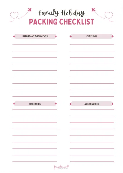 frugal mum free printable family holiday travel checklist