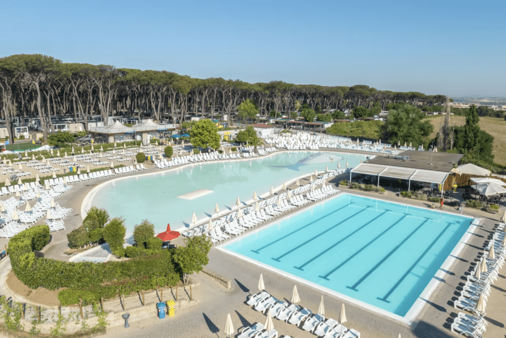 Eurocamp without a car, best car free holidays near an airport, frugal mum travel guide, photo of camping village fabulous, rome, italy