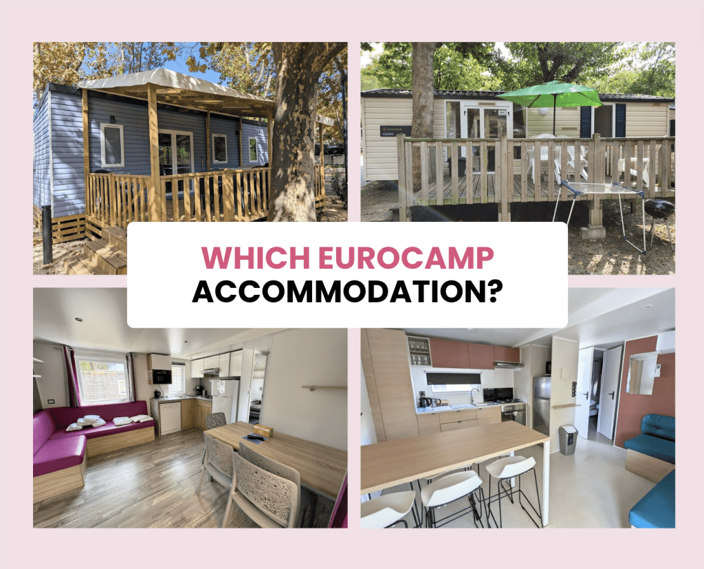 Eurocamp accommodation options title image, holiday home, frugal mum review