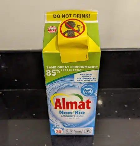 almat non bio laundry washing liquid detergent, aldi, frugal mum review, new product packaging, 2024