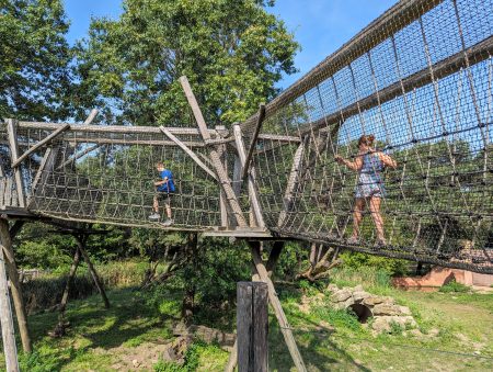 beekse bergen safari zoo, the netherlands, children on rope bridge, frugal mum photo, home education on a budget guide