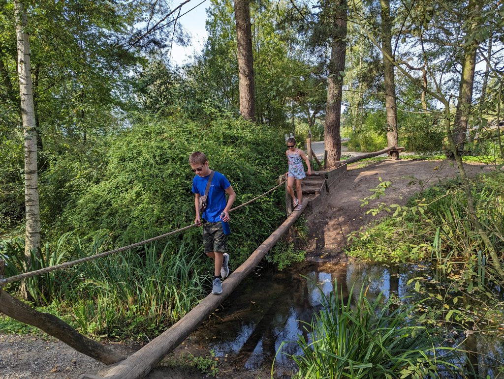 Eurocamp holiday, lake resort, frugal mum review photo, The Netherlands, Beekse Bergen Safari Zoo, children on rope bridge