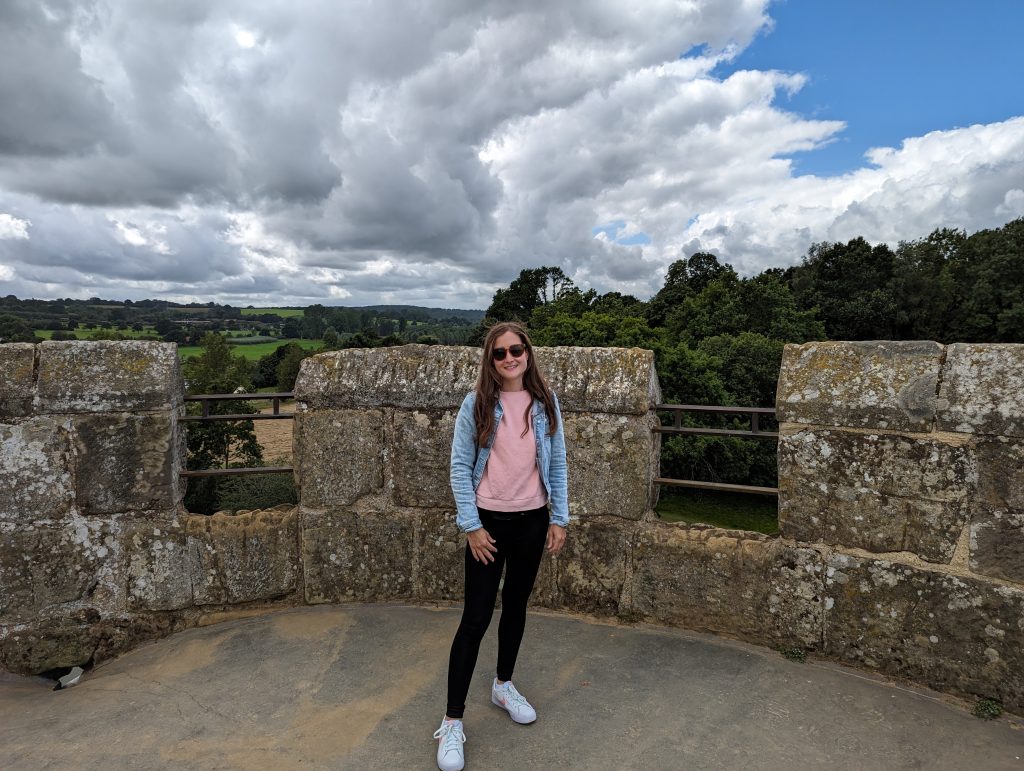 bodiam castle review, national trust, east sussex with kids, frugal mum guide, photo at top of tower