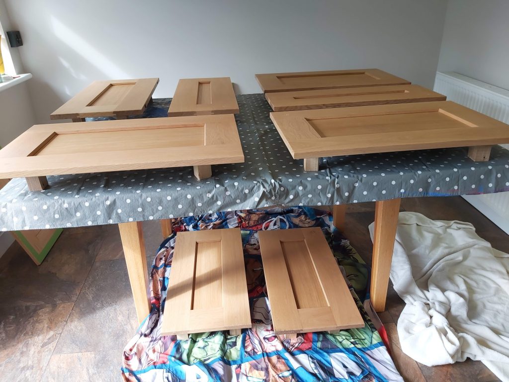 frugal mum, kitchen cupboard renovation, doors ready to paint