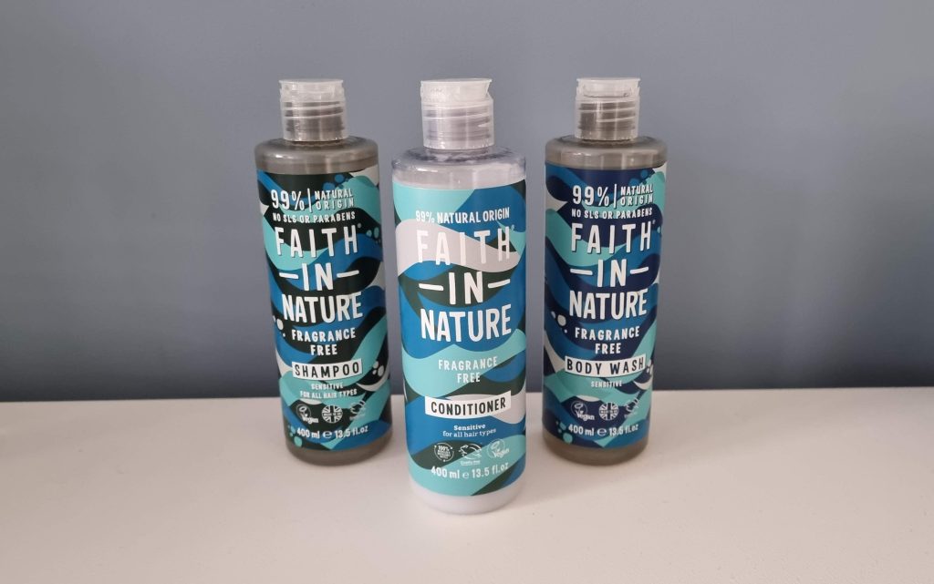 faith in nature fragrance free products, shampoo, condition, body wash, frugal mum review