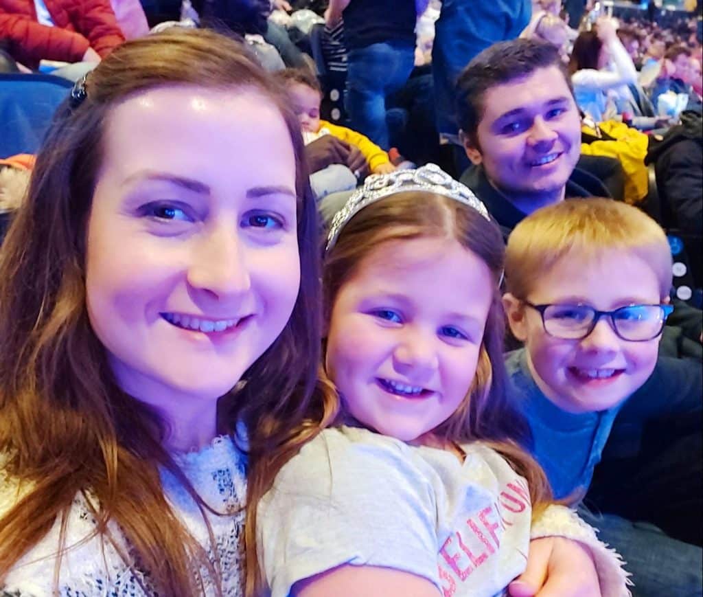 disney on ice, london, o2, frugal mum family photo with children and husband, review, north greenwich