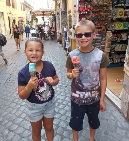 Rome, italy, frugal mum children with ice-cream, eurocamp holiday review, photo, rome in a day, camping village fabulous
