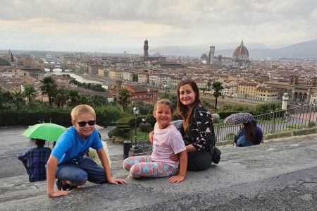 frugal mum family photo, piazelle michelangelo, florence, italy, travelling on a budget tips, tuscany