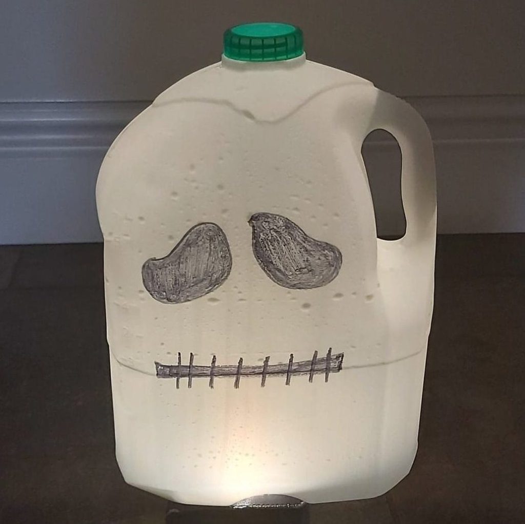 frugal mum, diy halloween craft, milk bottle, carton ghoul, monster, ghost, light inside