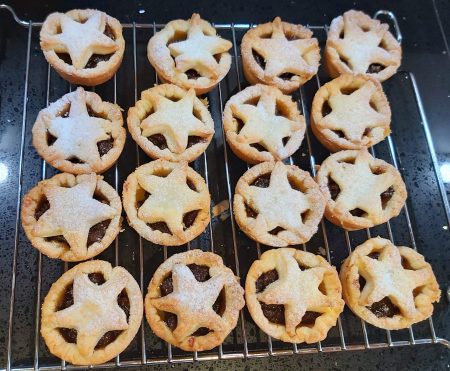 homemade star mince pies cooling on rack
