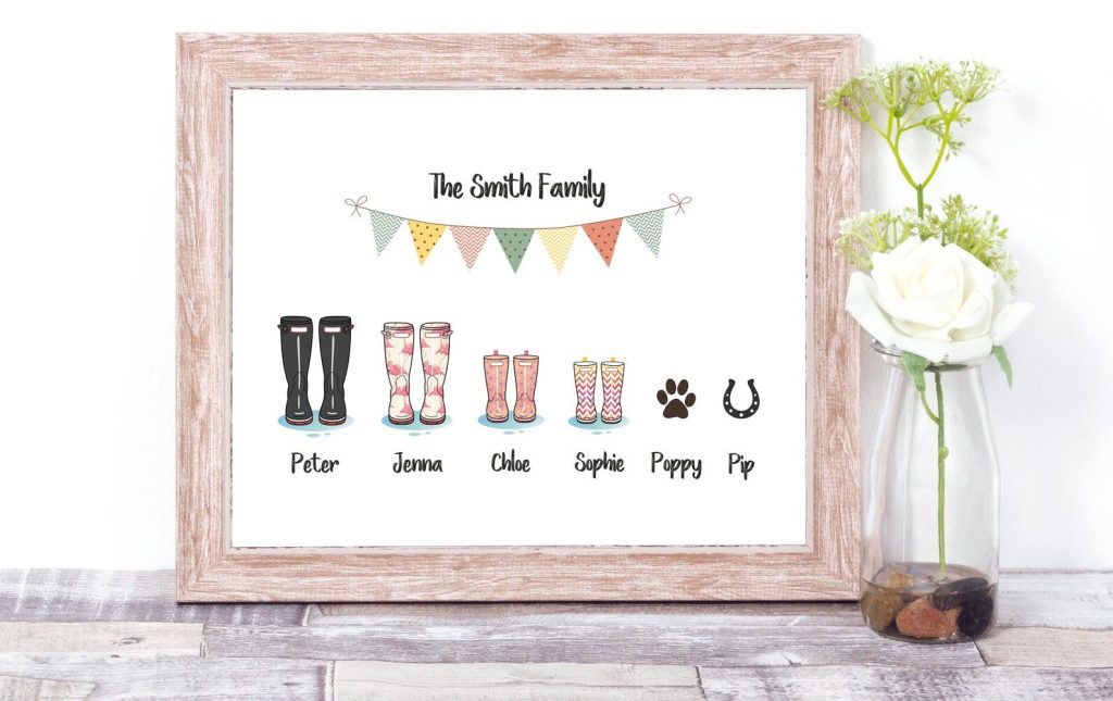 etsy, personalised family welly-boot print