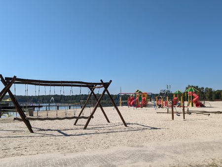 The Netherlands, Speelland Attraction Park, play park on beach, lake