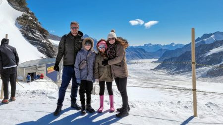 jungfraujoch, switzerland, glacier, snow, frugal mum family photo, home education