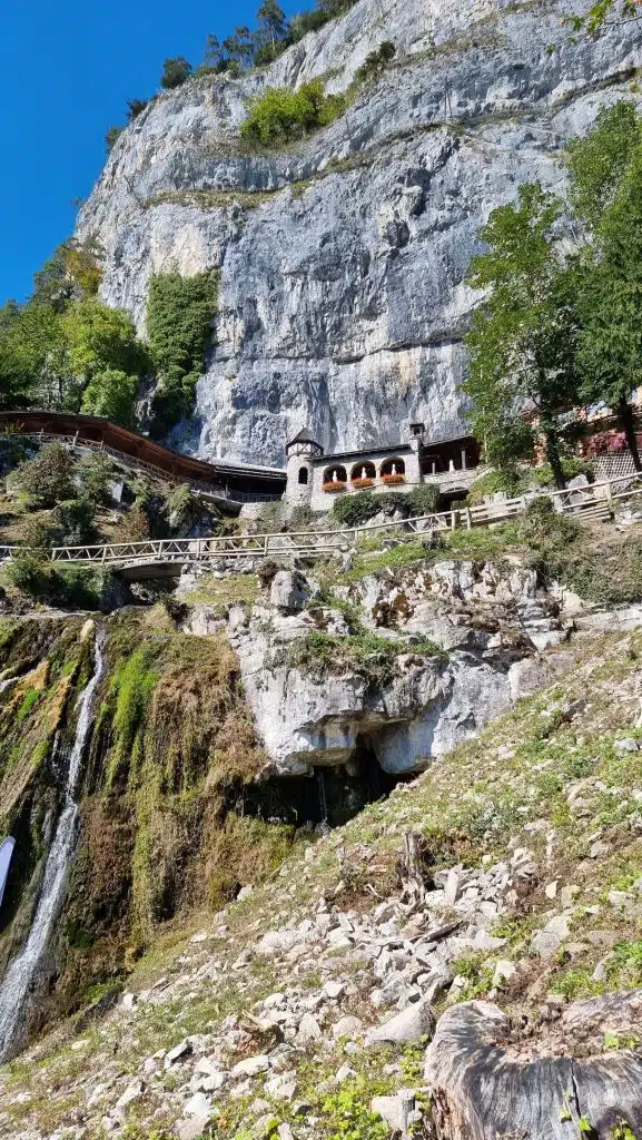 Switzerland, St Beatus Caves, Interlaken, waterfall view, frugal mum photo, manor farm campsite