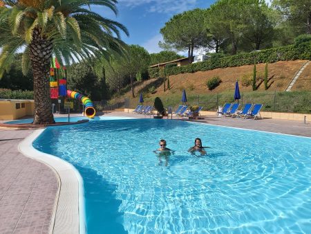 Camping Valle Gaia, Eurocamp Holiday review, Tuscany, Italy, swimming pool, slide, flume, frugal mum children family photo
