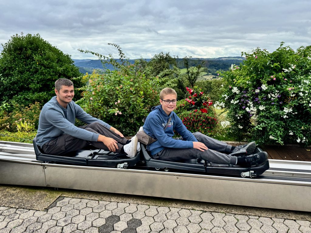 Saarburg family holiday itinerary, things to do with kids, germany, frugal mum guide, toboggan photo